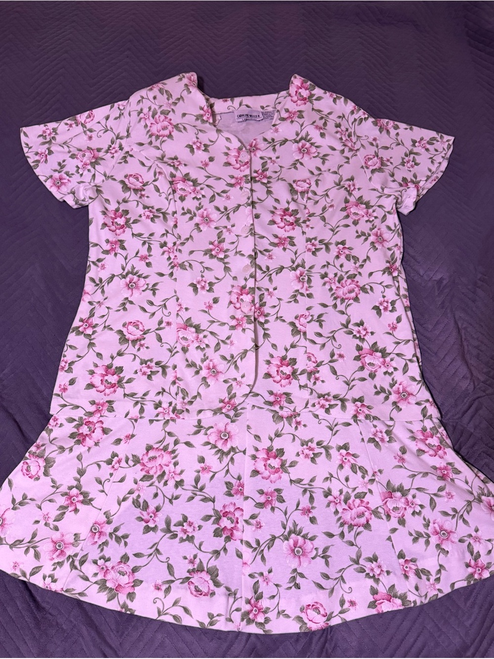 Vintage Caroline Wells II Floral Mock Two Piece Dress XL 1X